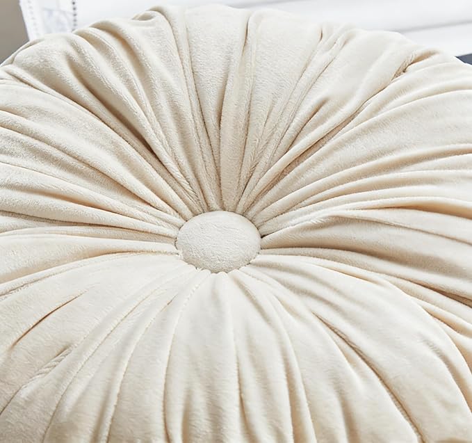 Greenjin 15" Round Pillow for Couch, Circle Velvet Pleated Throw Pillow,Decorative Round Floor Cushion,Pumpkin Chair Cushion for Bed Chair Car Sofa Home Decor Wine Red