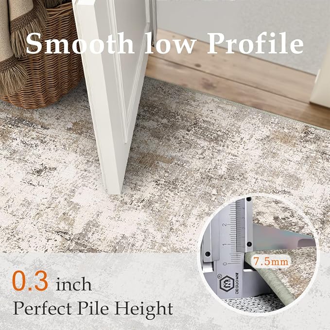 12x15 Area Rug Brown Grey Abstract Non Slip Soft Low Pile Washable Rug for Living Room Bedroom Dining Room Office Neutral Modern Indoor Extra Large Throw Carpet for Home Decor