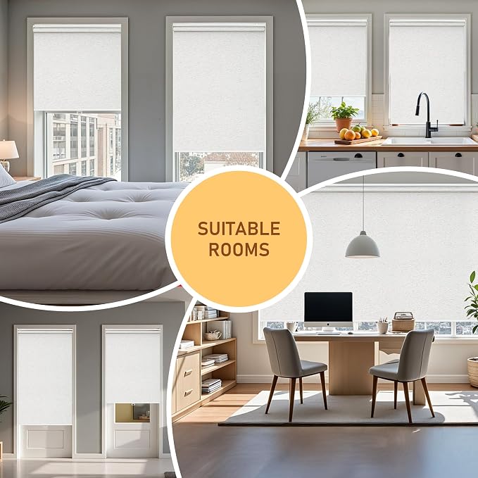 Cordless Roller Shades Blackout Blinds for Windows Room Darkening Rolled Up Shades with Spring System, UV Protection Natural Linen Fabric Window Shades Door Blinds for Home（55" W x 72" H, Linen Cream
