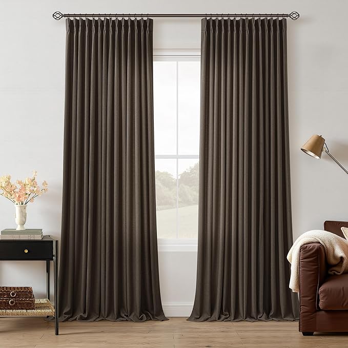Dark Brown Curtains 108 Inches Long 2 Panels Set Pinch Pleated Linen Drapes for Living Room Bedroom Neutral Boho Farmhouse Luxury Back Tab Pinch Pleat Light Filtering Sheer Curtains 40x108 Length