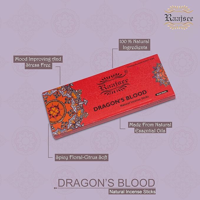 Dragon Blood Incense Sticks, 100%-Natural Charcoal Free Organic Non Toxic Clean Burning Handmade Insence Sticks 100 gm Pack, Meditation Gifts – Spritual Cleansing