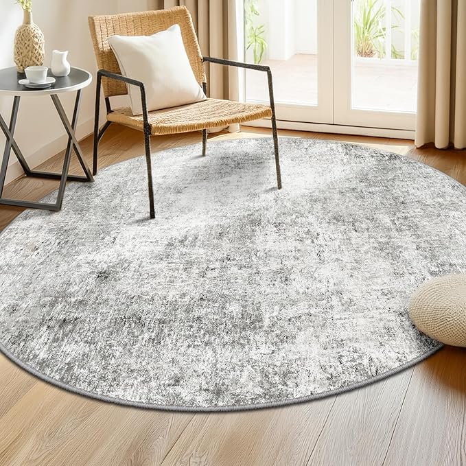RELEANY Washable Area Rugs 8ft Non-Slip Modern Abstract Soft for Living Room Entryway Bedroom Nursery, Print Pattern, Gray White Grey