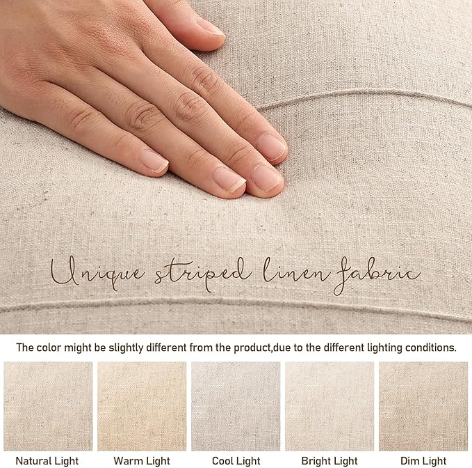 Decorative Linen Throw Pillow Covers 26x26 Set of 2 Solid handcrafted Striped Cushion Covers for Bed Soft Modern Farmhouse Neutral Pillowcase for Couch Bedroom Living Room Home Decor(Natural Beige)