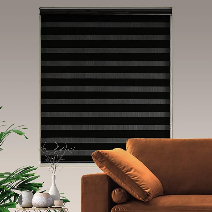 Blackout Zebra Blinds, Dual Layer Free-Stop, Room Darkening Zebra Shades, Blinds for Indoor Windows, Light Filtering Privacy Sheer Shade for Home(61" W X 72" H, Black)