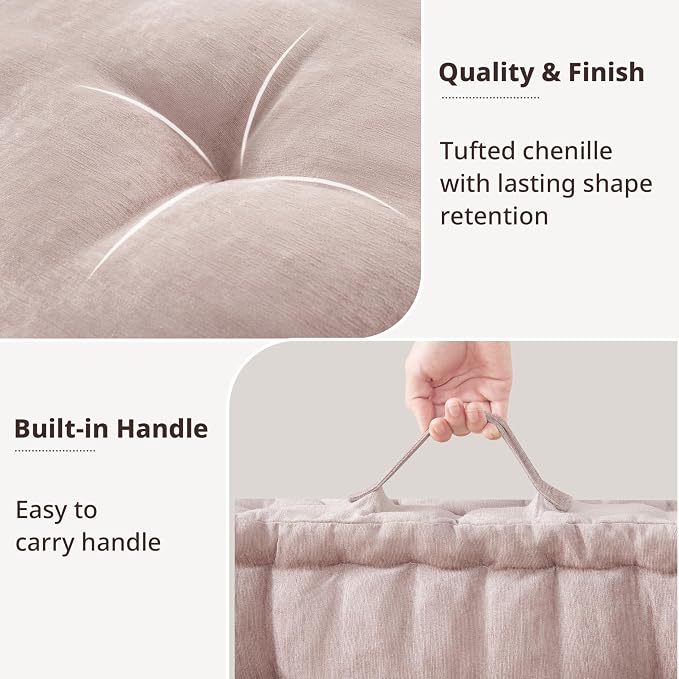 Intelligent Design Azza Floor Pillow, Large Cushions Sitting for Adults, Floor Pillow for Meditation or Yoga, Lustrous Chenille Tufted with Scalloped Edges for Bench/Chair Cushion, 24"x24"x5" Blush