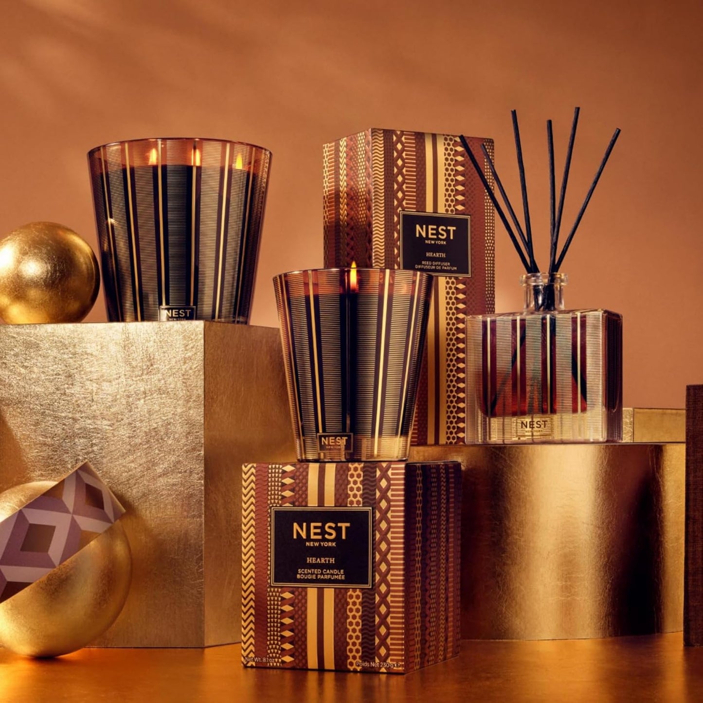 NEST New York Scented Classic Candle, Hearth - 8.1 oz - Up to 60-Hour Burn Time - Reusable Glass Vessel