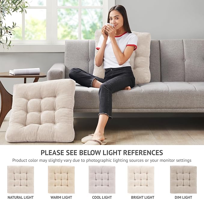 Degrees of Comfort Floor Cushion 6 Pack for Meditation, Office & Studio – Corduroy Soft Seating Set, 22 Inch, High-Density Foam, Square Shape, Beige