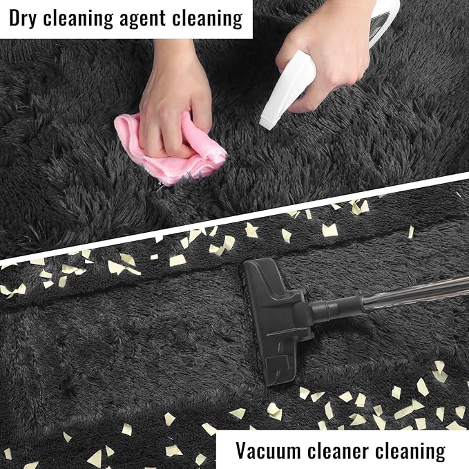 PAGISOFE Black Runner Rugs for Bedroom, Living Room 2x6 Small Plush Fluffy Boys Rug, Bedside Rug, Soft Rugs for Kids Room, Plush Shag Carpet, Accent Throw Rugs, Home Decor Aesthetic Nursery