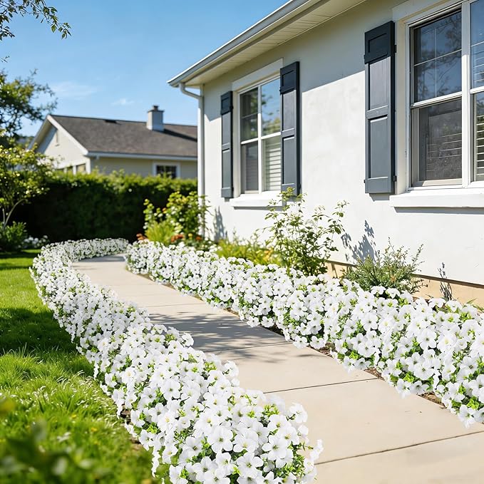 20 Bundles Artificial Petunias Flowers for Outdoors, Faux Silk Flowers UV Resistant Realistic Fake Plants for Outside Planters Porch Patio Yard Garden Spring Summer Home Decor, White