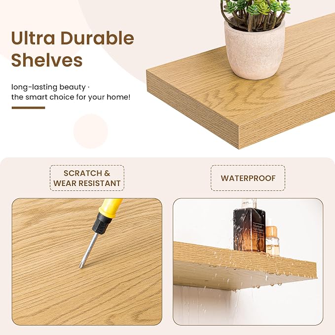 Marsmiles Square Floating Shelves for Wall, 10" W x 10" D x 1.25" H, 3 Packs Small Wall Mounted Engineered Wood Shelves with Invisible Brackets for Living Room, Bedroom, Bathroom, Kitchen Decor, Oak