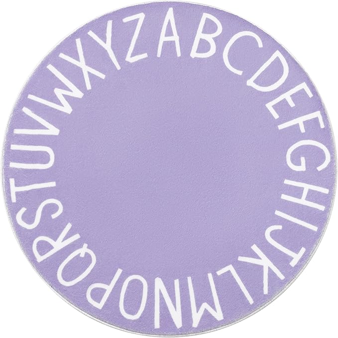 Topotdor Round Kids Play Rug Alphabet Nursery Area Rug Extra Large Soft Crawling Play Mat for Children Toddlers Bedroom (47 inch, Purple)