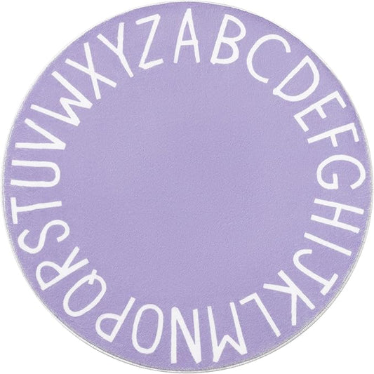 Topotdor Round Kids Play Rug Alphabet Nursery Area Rug Extra Large Soft Crawling Play Mat for Children Toddlers Bedroom (47 inch, Purple)