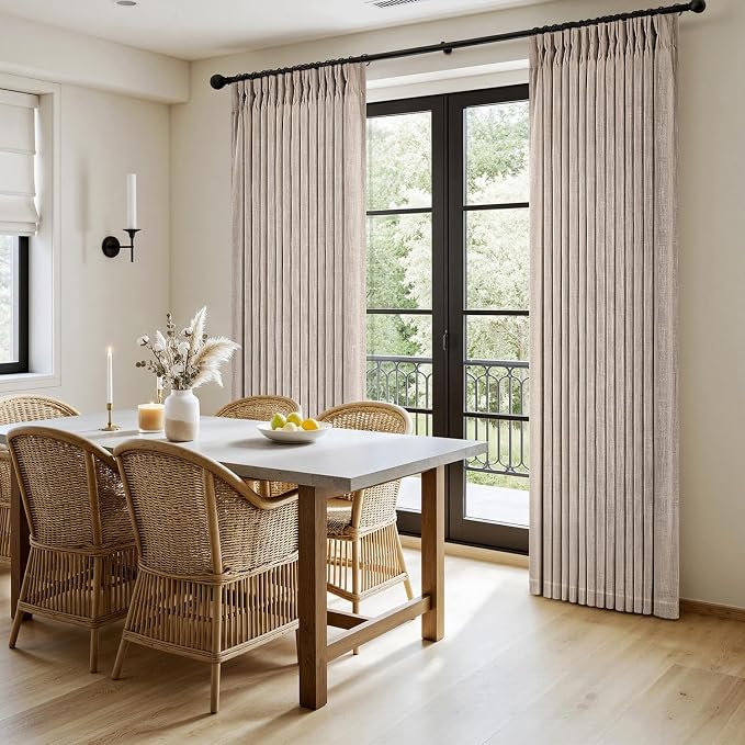 MIULEE Pinch Pleated Thick Linen Curtains 108 Inches Long 2 Panels for Living Room Bedroom, Extra Long Linen Drapes Pinch Pleat Back Tab Rustic Farmhouse Foor to Ceiling Curtains with Hooks, Taupe