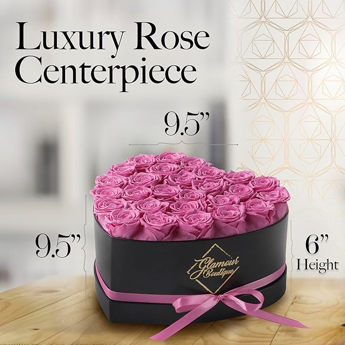 GLAMOUR BOUTIQUE 27 Flower Forever Heart Shape Box, Eternal Preserved Roses Gift for Her, Lasting Flowers, Premium Floral Heart Box for Birthday, Anniversary or Valentine’s Day, Pink (Color-Treated)