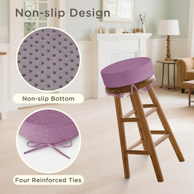 Bar Stool Cushions Round 3" Thick Round Seat Cushions for Chairs 2 Pack Non Slip Bistro Chair Pads with Machine Washable Cover (12 Inch, Purple)
