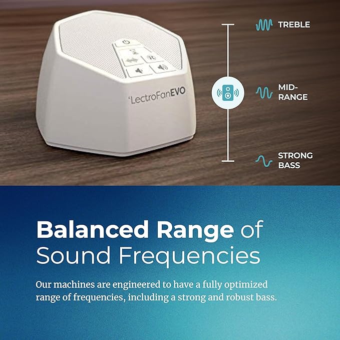 Adaptive Sound Technologies LectroFan EVO - Non-Looping Sound Machine for Sleep - Soothing Noise - Convenient Sleep Timer - Lightweight Build - USB-Powered - White