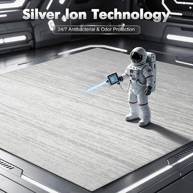 LIANLAM 6x9 Silver Infused Self-Cleaning Rug for Living Room (6x9,Silver) | NASA-inspired silver infused fabric washable rug,long-lasting surface freshness, low-pile minimalist versatile home decor