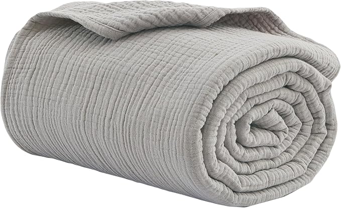 100% Cotton Muslin Throw XL Blanket (50" x 70") – A Luxuriously Soft, 4-Layer Lightweight and Breathable Gauze Blanket, Perfect for Year-Round use on beds, couches (Grey, Throw XL)