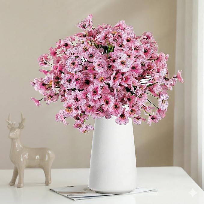 Geegoods Artificial Mums Flowers for Outdoors, 16 Bundles UV Resistant Fake Plastic Pink Flowers for Patio Porch Spring Summer Decor