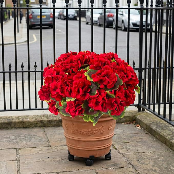 lovemoon 16 Pcs Artificial Geranium Plant Realistic Silk Flowers for Outside UV Resistant Faux Geraniums Flowers for Indoor Outdoor Home Garden Office Decoration (16, Red)