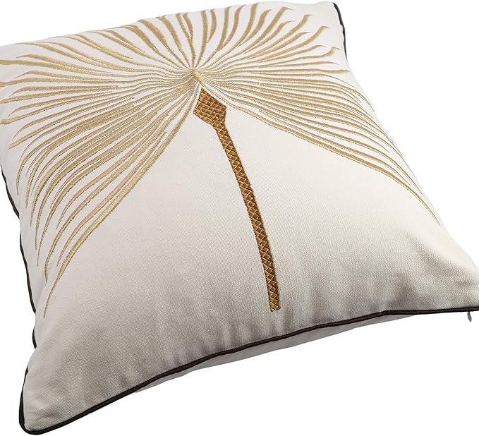 Embroidery Throw Pillow Covers 18x18 Home Decor Fine Thread Dandelion Flower Pillow Cover for Couch Bedroom Chair 100% Cotton Canvas Floral Cushion Cover 45x45cm, Beige Pack of 2