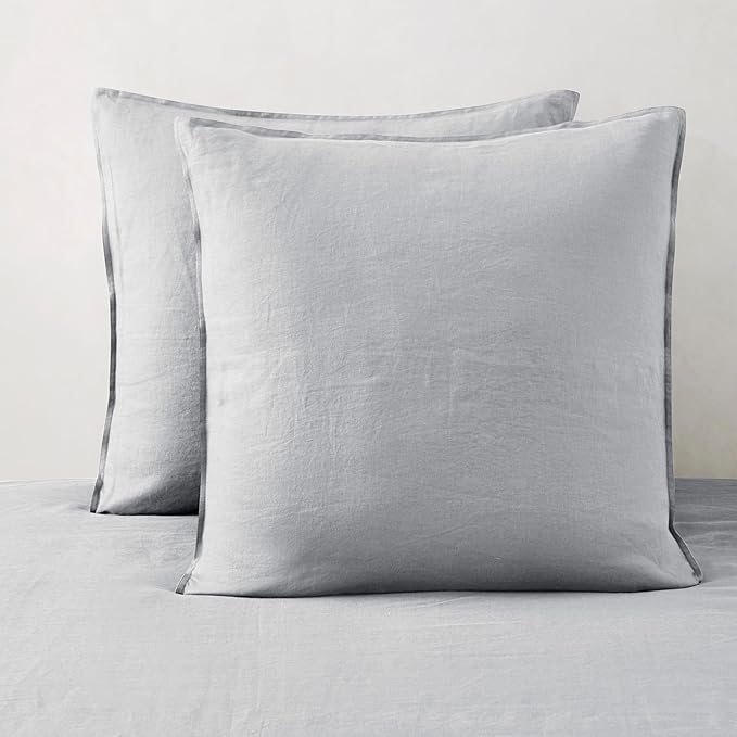 ATLINIA Linen Pillow Cases Euro Sham - 26 x 26 Inch Bed Pillow Protector Cover Set of 2 Bedding Cooling Neutral Pillowcase Shams Light Grey