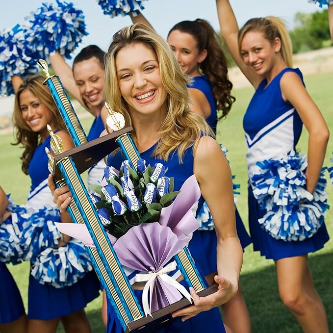 Suhine 12 Pcs Blue Cheer Gifts Cheerleader Cheerleading Artificial Rose Flowers Gifts Bulk for Women Cheer Team Sport Game Day Birthday Graduation Party Decorations Favors(Blue White, Normal)