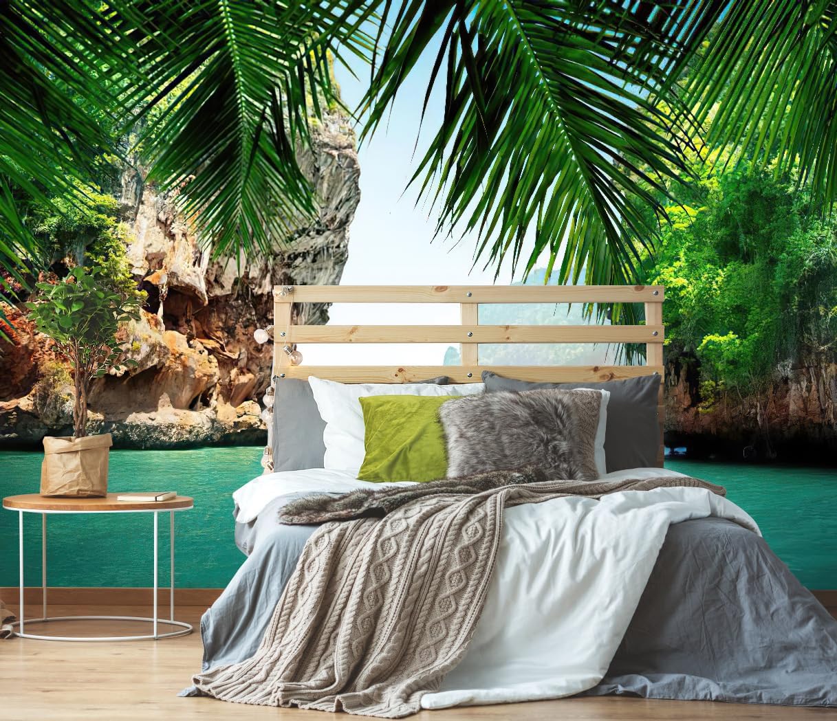 Mountain Lake Natural Wallpaper Canyon View Wall Mural for Bedroom Living Room(Not Peel and Stick)