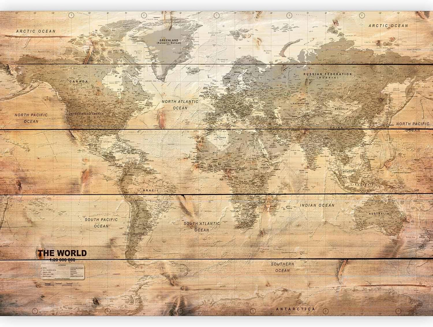 artgeist Premium Wall Mural World Map 177x124 in - XXL Non-Woven Wallpaper Fleece Wall Decor Photo Print Picture Image Design Home Map of The World k-A-0218-a-a