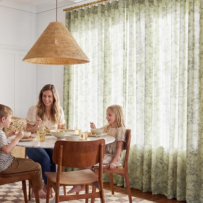 StangH Floral Linen Curtains 96 Inches Long, Elegant French Country Botanical Butterfly Light Filtering Privacy Drapes for Living Room/Bathroom, Sage Green, W52 x L96, 2 Panels