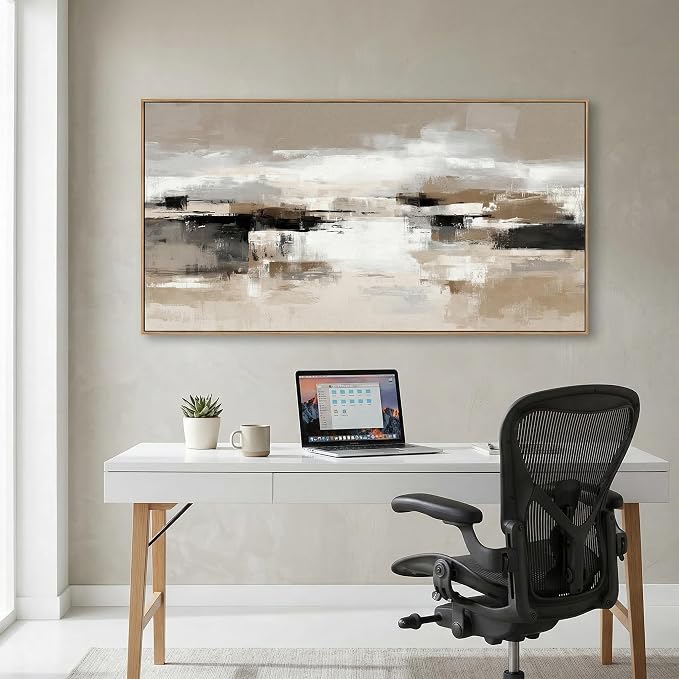 The Mode Art Abstract Wall Art for Living Room Neutral Beige and Black Canvas Prints Modern Framed Gallery Art Minimalist Textured Oil Painting Style Decor for Bedroom Office 20x40inch