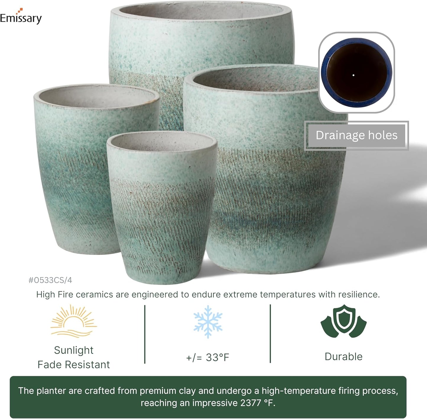 Emissary Home and Garden Bullet 11.5 in. Coastal Splash Ceramic Round Planter (11.5 in. L x 11.5 in. W x 14 in. H) with Drainage Hole