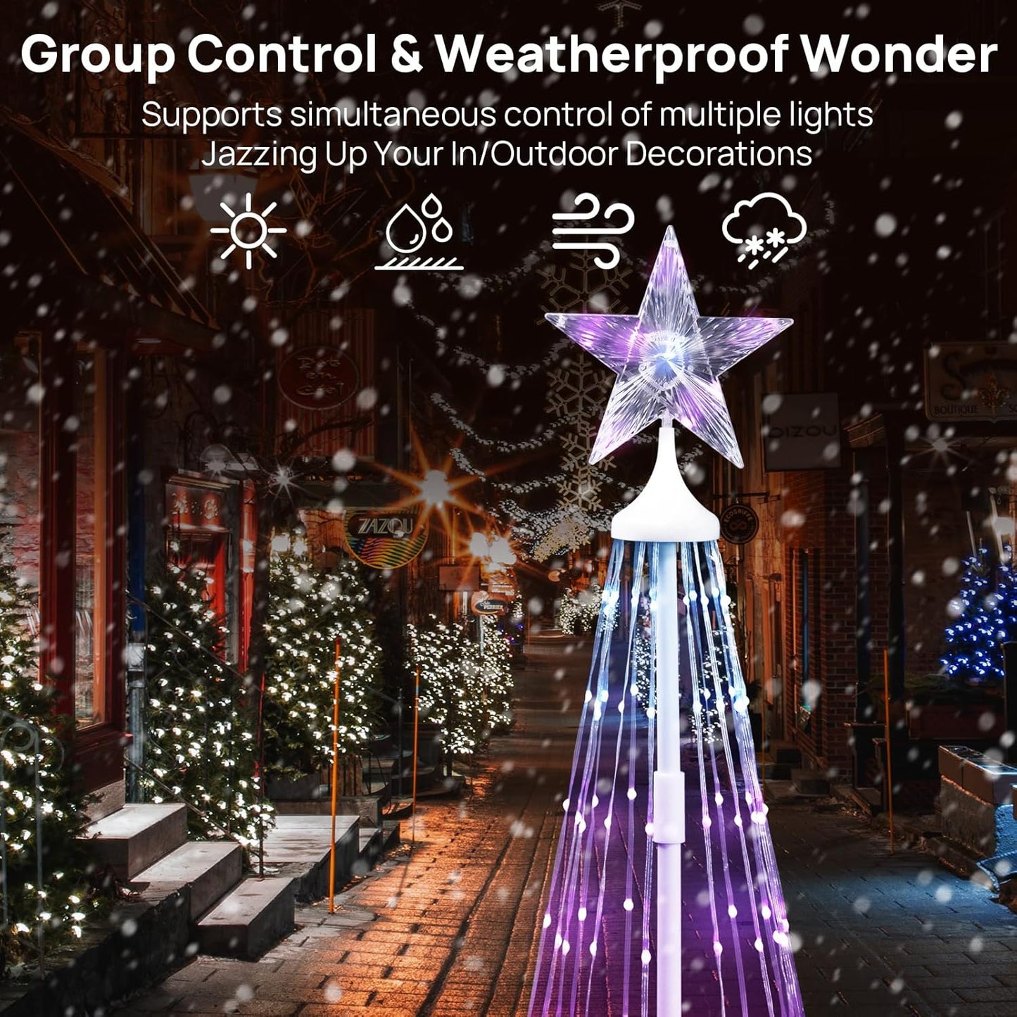 6ft Outdoor Christmas Cone Tree Lights with 370 Smart LED Lights & Star Topper Remote & APP Control Color Changing Timer & Music Sync Weatherproof Artificial Xmas Decoration for Yard, Garden, Patio