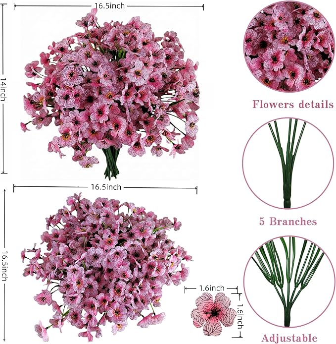 Geegoods Artificial Mums Flowers for Outdoors, 16 Bundles UV Resistant Fake Plastic Pink Flowers for Patio Porch Spring Summer Decor