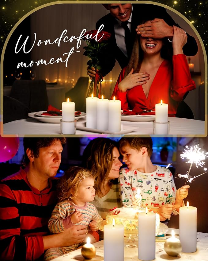 VIHOSE 6 Pack White Flameless Candles Set with Remote and Timer Flickering Flameless Battery Candles LED Pillar Flat Top for Wedding Outdoor Home Festival Decoration(D 3" H 7")
