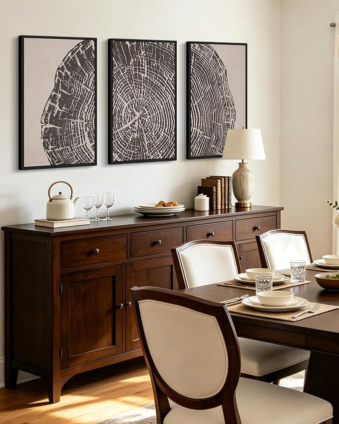 PHOPAGO Vintage Tree Rings Wood Framed Wall Art Large 16x24in Modern Retro Rustic Wood Stump Wall Decor Nature Farmhouse Art Prints Bedroom Living Room Home Decor- Black Framed