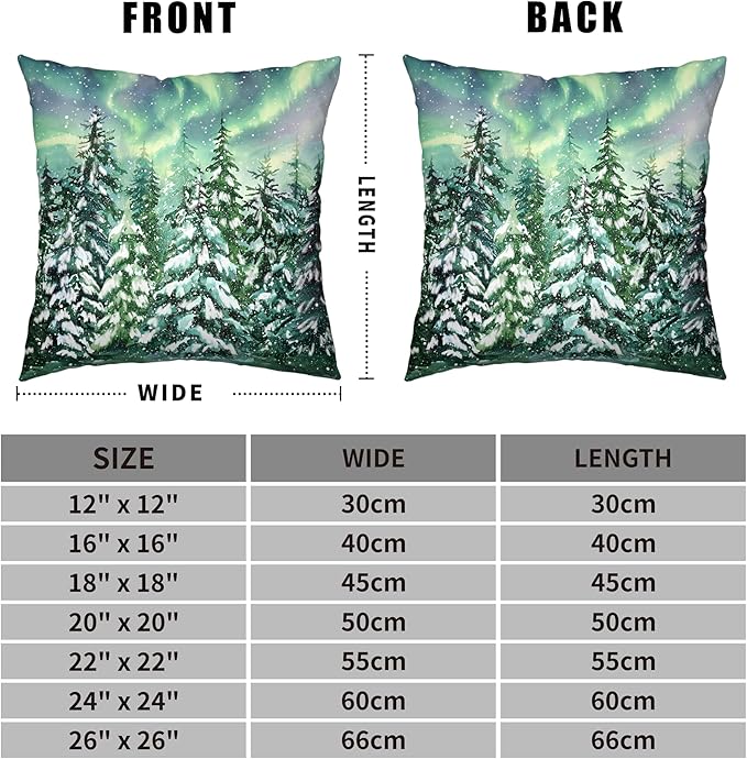 Winter Aurora Pillow Covers 18x18 Set of 2 Snowy Pine Tree Throw Pillow Covers Green Polar Light Forest Pillow Case Double Sided Printing Cushion Case for Home Decor Couch Sofa