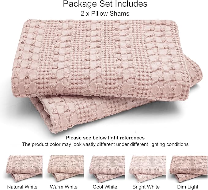 PHF 100% Cotton Waffle Pillow Shams Standard Size, 2 Pack 20" x 26" Soft Skin-Friendly Pillowcases, No Filling, Aesthetic Woven and Breathable Waffle Weave Pillow Case Covers for Bed, Pink