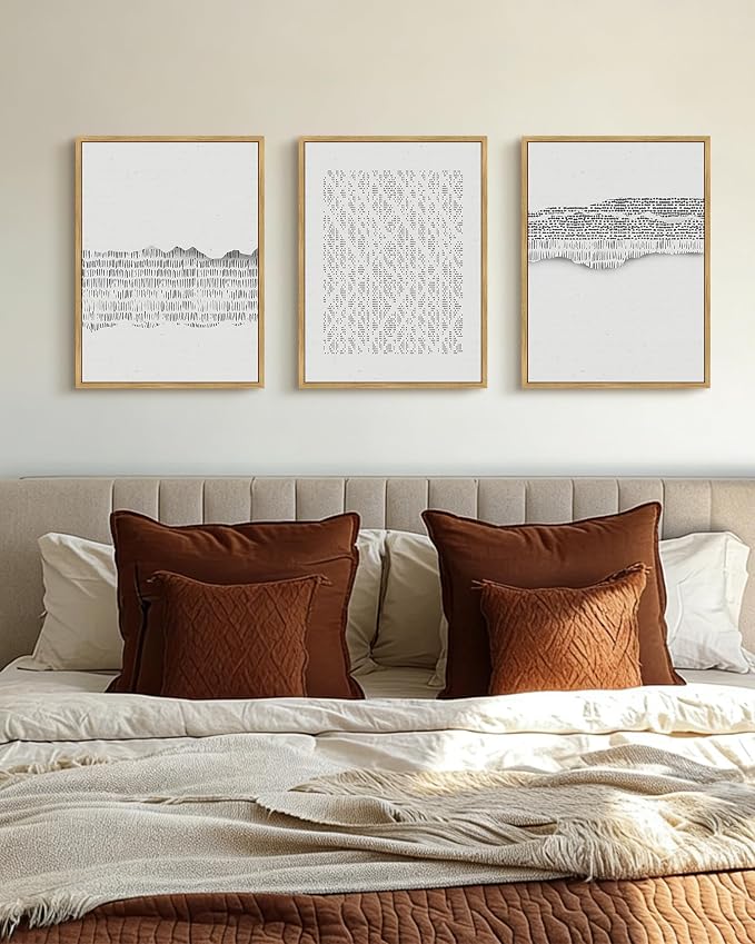 PHOPAGO Gray Abstract Framed Wall Art Mid Century Minimalist Boho Wall Decor Modern Neutral Farmhouse Rustic Art Bedroom Living Room Decor - 12x16in Natural Framed