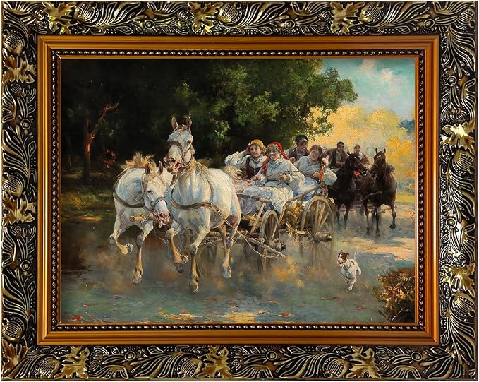 Akfado Ornate Canvas Frame for 24x36 Oil Painting, Classic Ornate Art Frame for Old Prints Artwork, Vintage Gold Wall Decor for Bedroom Dining Room Kitchen (No Front Cover & Backboard)