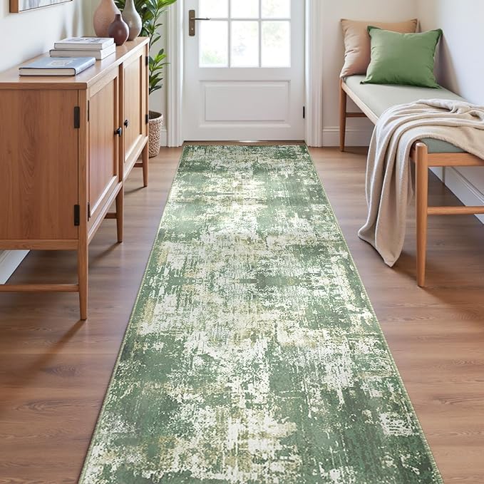 RELEANY Washable Area Rugs 2'x6' Non-Slip Modern Abstract Soft for Living Room Entryway Bedroom Nursery, Print Pattern, Light Green/Yellow