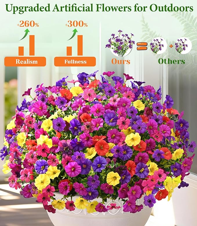 Yastouay Artificial Flowers for Outdoors, 14 Bundles UV Resistant Artificial Outdoor Flowers, Realistic Fake Outdoor Flowers Plant Faux Flowers for Outdoor Planters Front Porch Patio Window Box