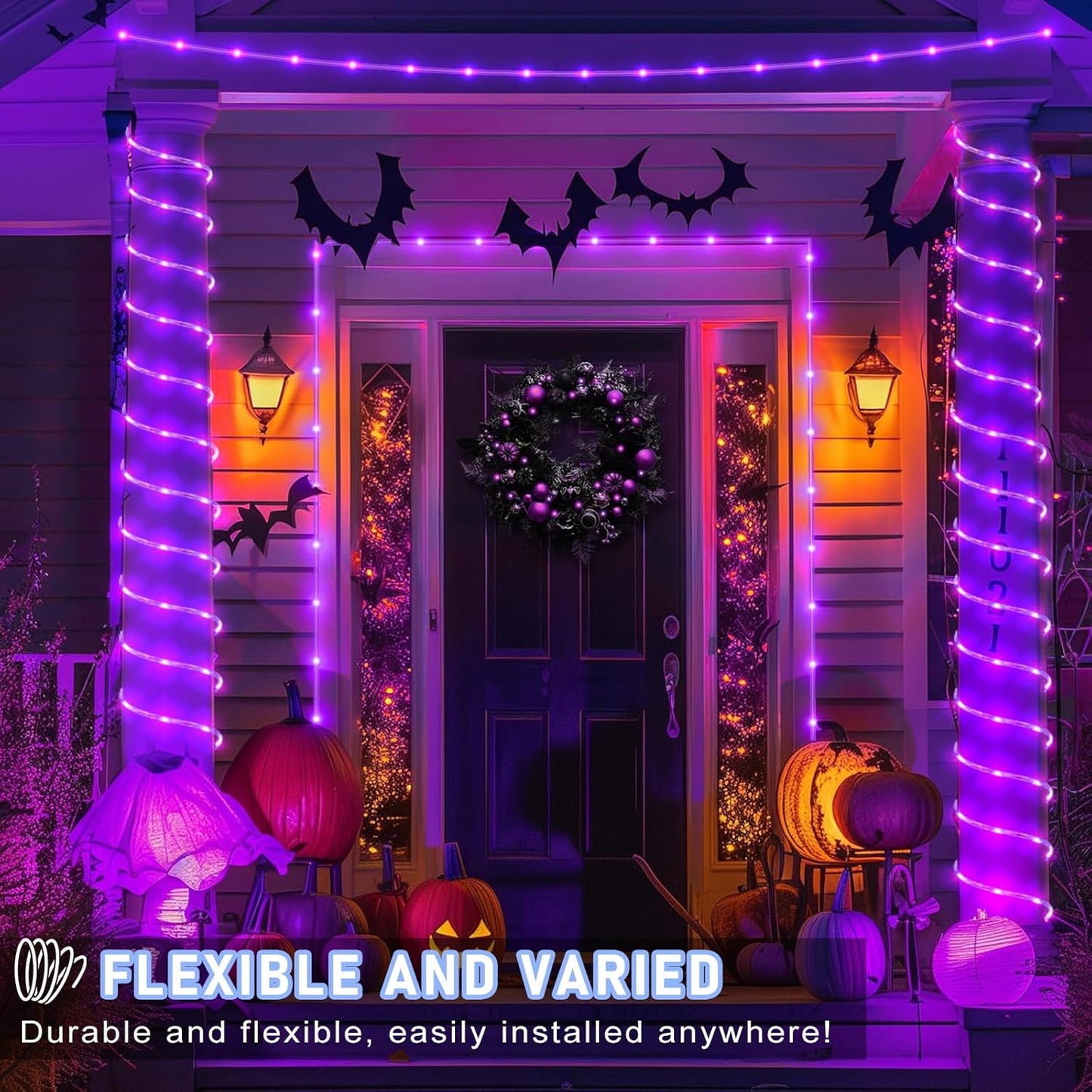 Purple Halloween Lights, 100FT 300 LED Rope Lights for Outside Waterproof with 8 Modes, Connectable Fairy String Lights for Indoor Patio, Trampoline, Garden, Pool, Holiday Decorations