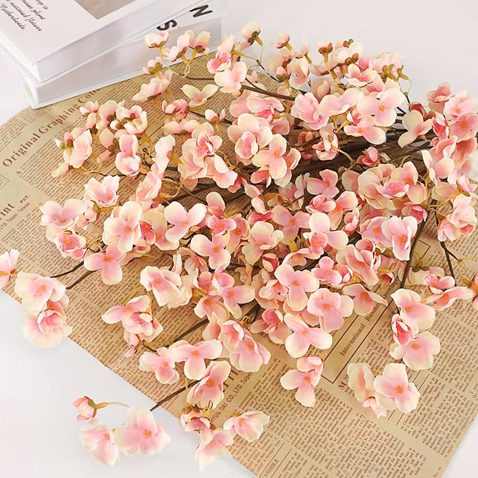 Uieke 3PCS Silk Cherry Blossom Branches, 40.5in Artificial Cherry Blossom Flowers Long Stems Fake Flowers Arrangements for Tall Vase Wedding Home Spring Japanese Decor, Yellow Pink