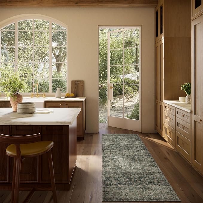 Machine Washable Rug Runners for Hallways: 2'6"x8' Kitchen Rugs Stain Resistant Non Slip Low Pile Soft Boho Carpet Runners for Hallways Bedroom Entryway Indoor Beside Bathroom Laundry Room