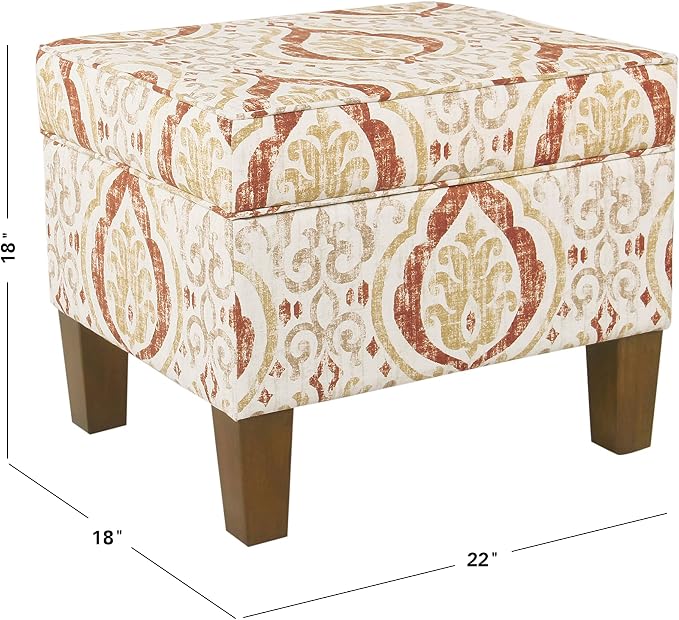 Spatial Order 22" Square Ottoman - Burnt Orange and Cream Medallion