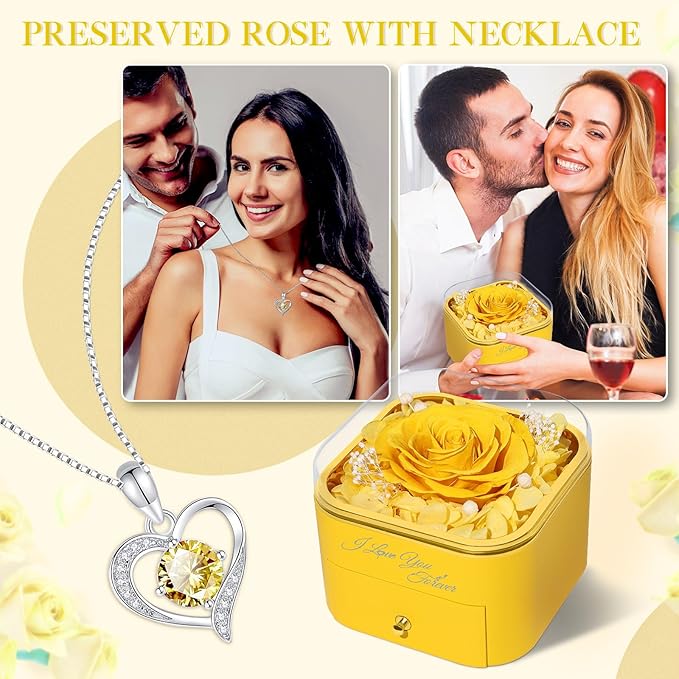 Beferr Birthday Gifts for Women Preserved Real Rose with Necklace Eternal Roses Forever Flowers for Delivery Anniversary Mothers Gifts for Mom Her Grandma Wife Sister from Daughter Son