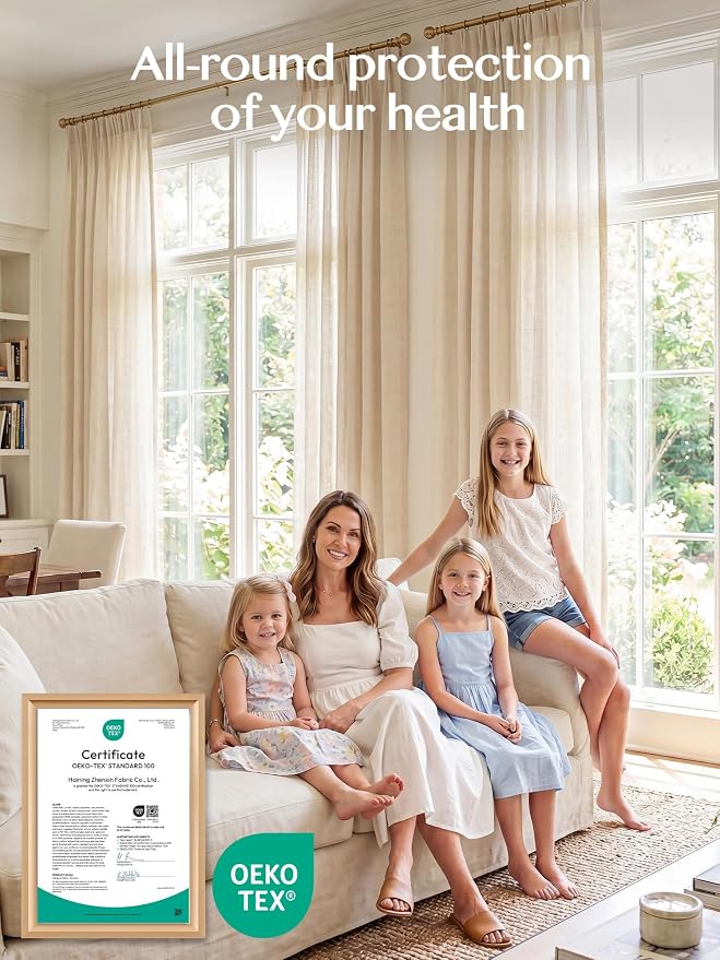 Liz Pinch Pleated Linen Curtains 92 Inches Long - Light Filtering Curtains for Living Room, Semi Sheer Window Curtains for Bedroom, Luxury Pinch Pleated Drapes with Hooks, Natural, 2 Panels Set
