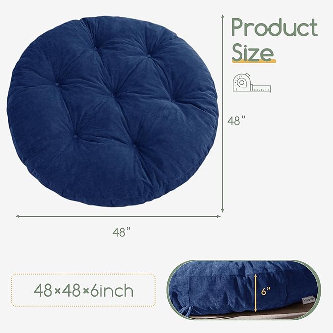 HIGOGOGO Papasan Chair Cushion with Chenille Cover (Without Chair), Soft Supportive Cushion, Navy, 48 x 48 Inch