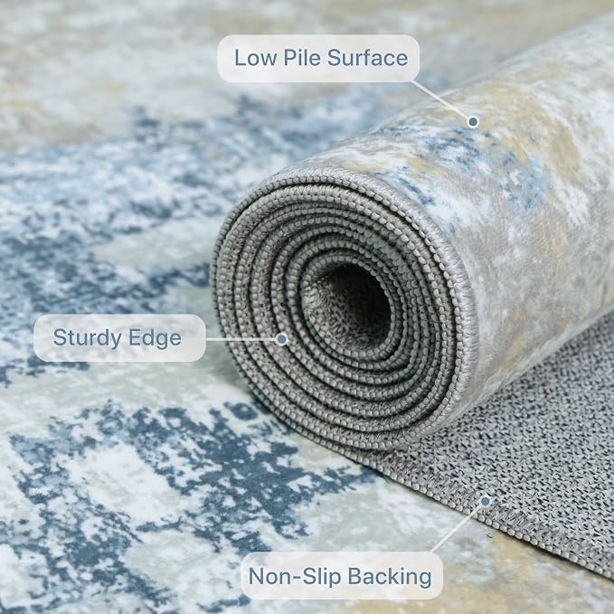 BEIMO Area Rugs 8x10 for Living Room Bedroom, Modern Abstract Machine Washable Soft Blue Cream Rug, Floor Carpet with Non Slip Backing for Dining Room